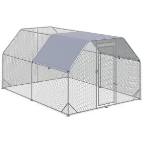 PawHut Large Chicken Coop Metal Chicken Run with Waterproof and Anti-UV Cover, Flat Shaped Walk in Fence Cage Hen House for Outdoor and Yard Farm
